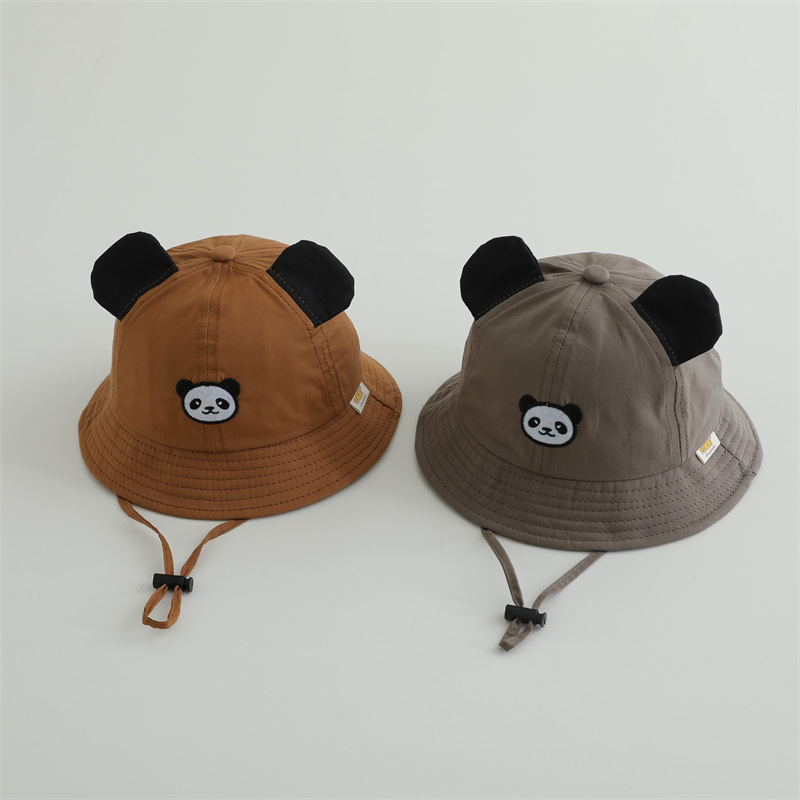 2025 primavera súper lindo sombrero panda para niños bordado gorra de bambú gorra respirable gorra de pescador bebé con cuerda de aire