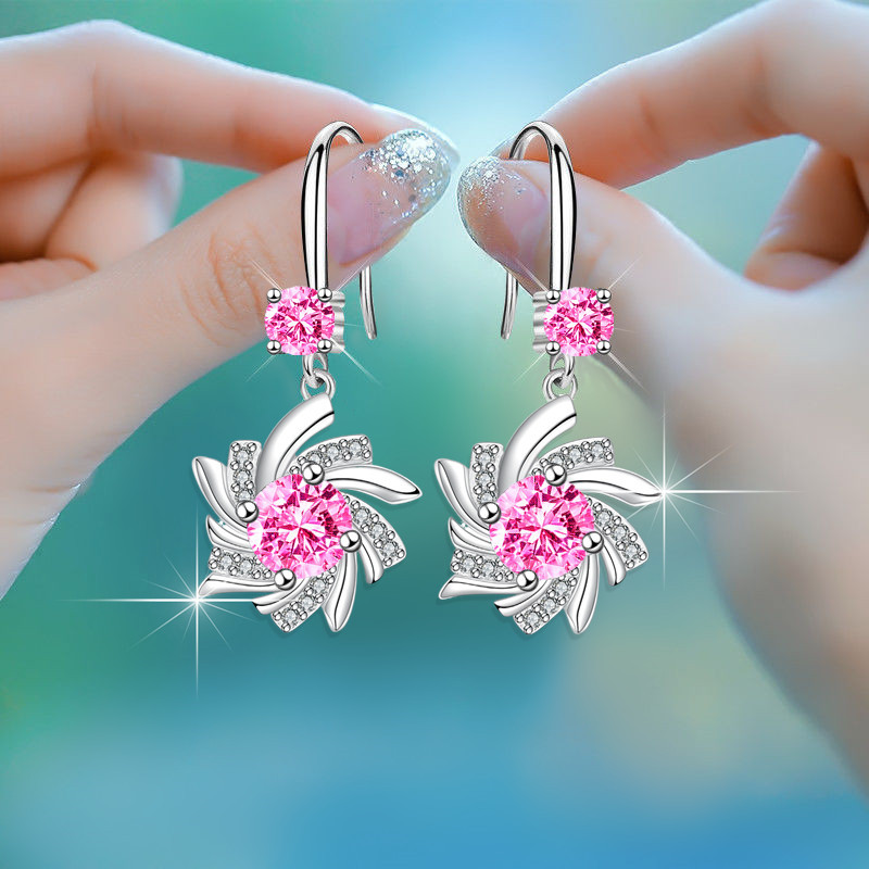 1 Pair Elegant Flower Crystal Copper Zircon Drop Earrings display picture 6
