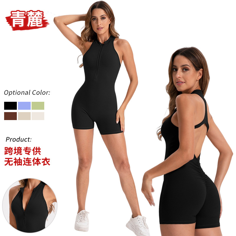 Cross-Border Hot-Selling Pilates Peach Butt Fitness Jumpsuit Summer Tight-Fitting Butt-Lifting Back-Beautiful Sports One-Piece Yoga Suit