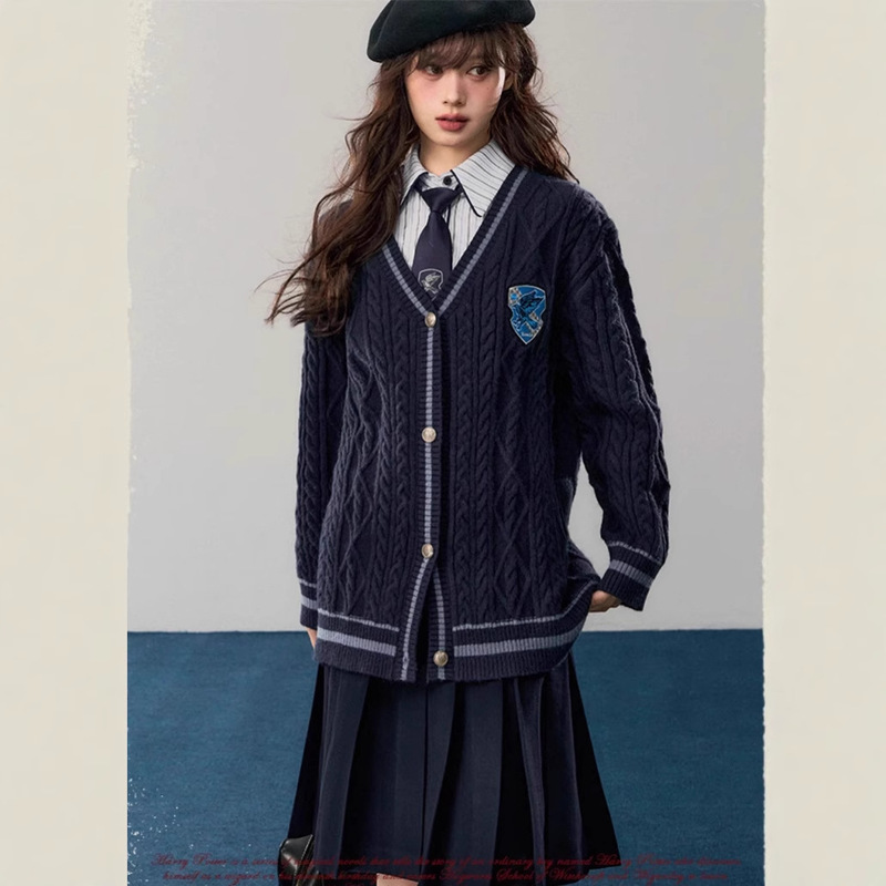 Heavy Industry Knitted Twist Cardigan Loose Sweater Women's Coat Lazy College Style Harry Potter Joint Top for School