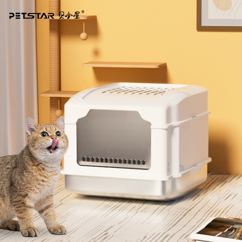 Популярный трансграничный лоток для кошек из нержавеющей стали, полностью закрытый, с защитой от разбрызгивания, утолщенный, зоотовары, кошачий туалет