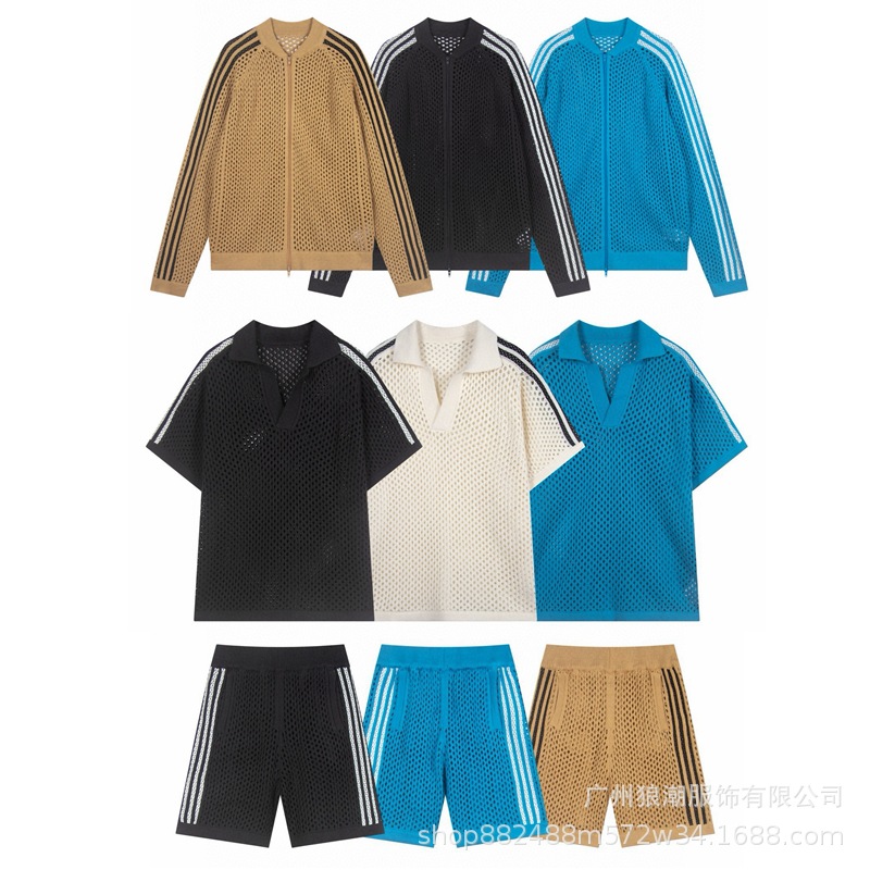 Fashion American-Style Thin Hollow Three-Stripe Top for Men 2025 Simple Solid Color Casual Breathable Versatile Knit Sweater