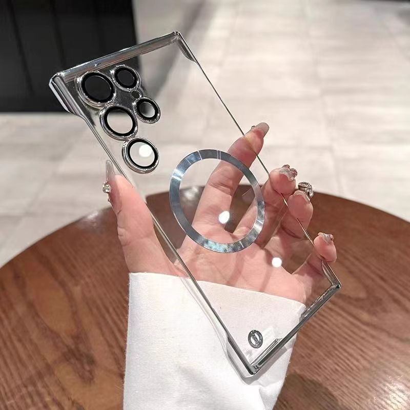 Super delgada transparente galvanoplastia magnética para Samsung S26Ultra caso de teléfono móvil S23 sin marco duro S24 caso de gafas