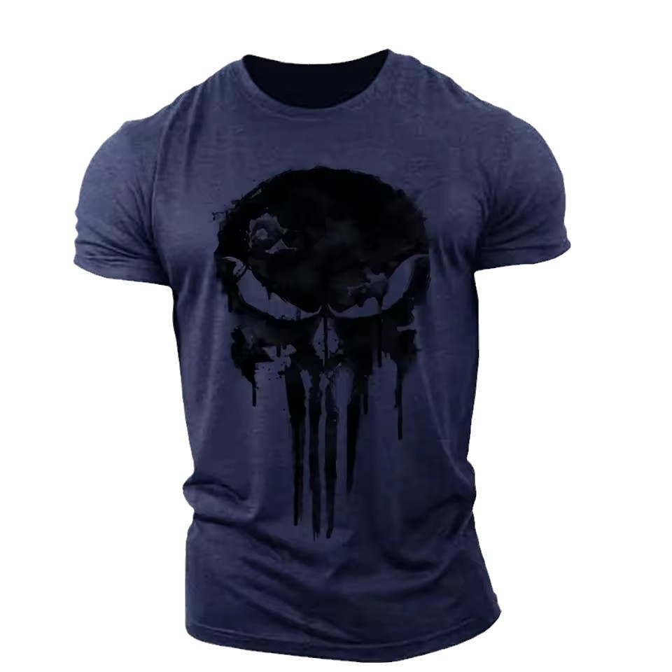 Moda venta caliente tinta calavera graffiti impresión 3D hombres verano calle moda hombro redondo cuello redondo camiseta de manga corta