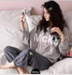 睡衣女春秋季家居服可爱M-XXL 可外穿家居服套装长袖长裤卡通