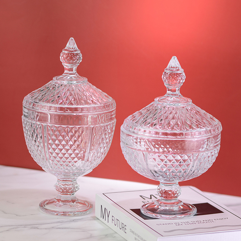 European Crown Transparent Sugar Cup Transparent Glass Candy Jar with Lid Decorative Storage Box Snack Dried Fruit Storage Jar