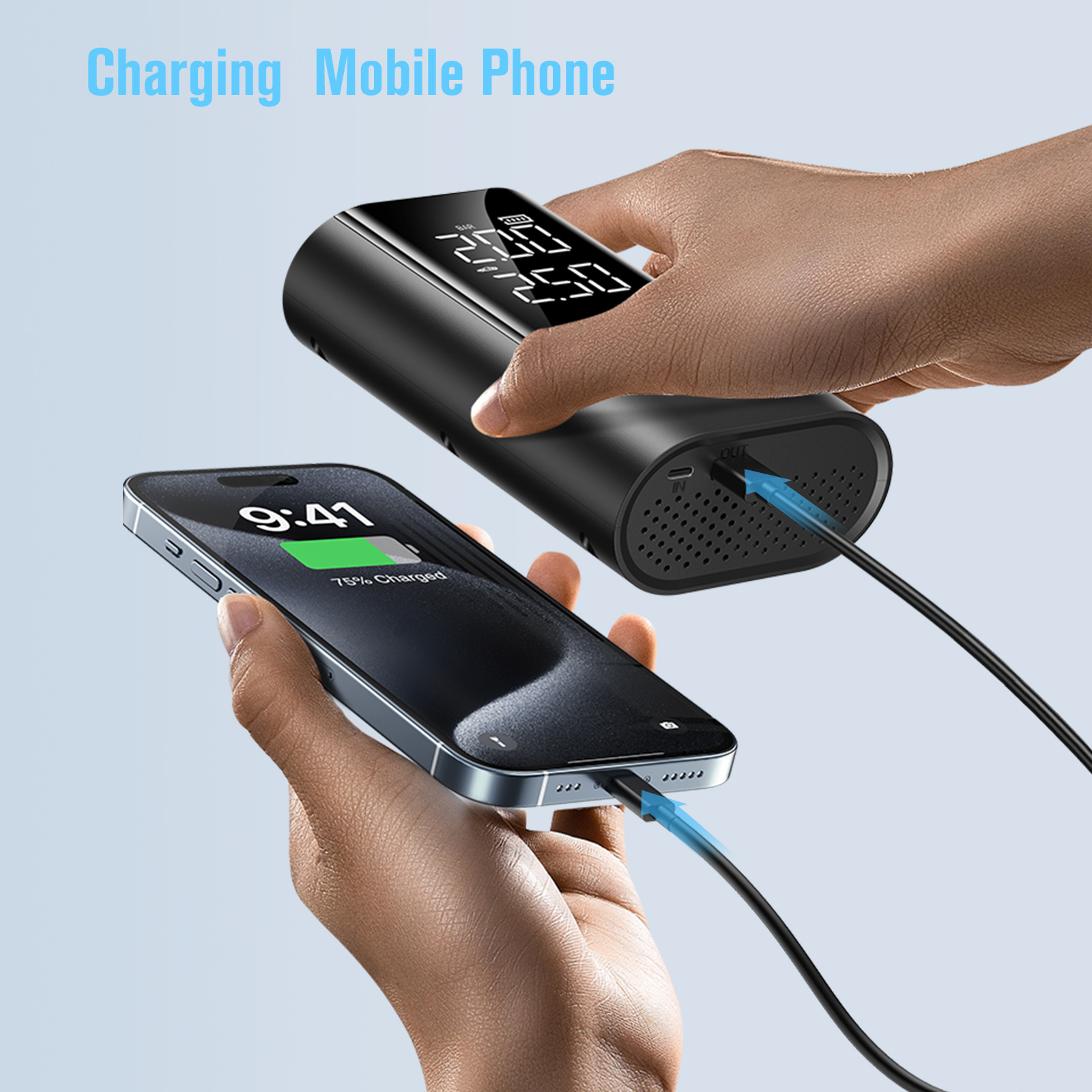 Buwei buwei wireless charging digital display car air pump dual-screen digital display all-in-one machine with charging treasure function