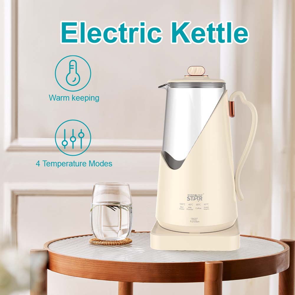 Winningstar tetera de agua hervida de té para el hogar, hervidor pequeño de agua del hotel con base, hervidor eléctrico de temperatura constante