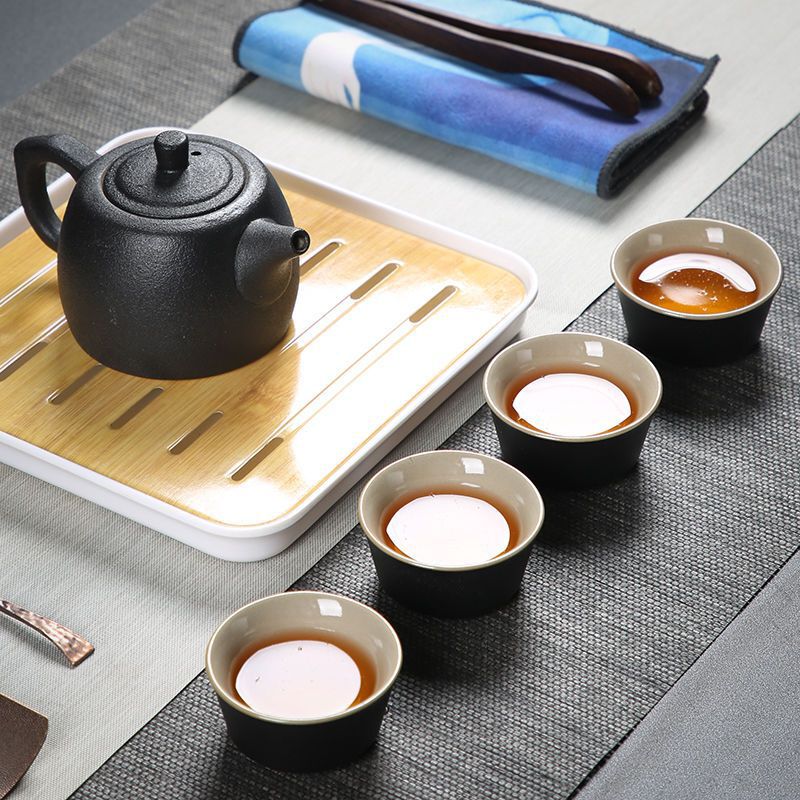 Complete Tea Set, Small Kung Fu Tea Tray Set for Home Use, Japanese Style, Suitable for Hotel Rooms, Dormitories, Single-Person Use, Small Tea Brewing Pot, Gift Included