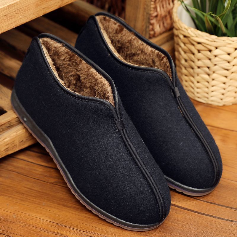 Zapatos de algodón de invierno de vello para padres viejos, zapatos de algodón de hombre calientes antideslizantes de alto nivel, zapatos de algodón tradicionales viejos padres de Beijing