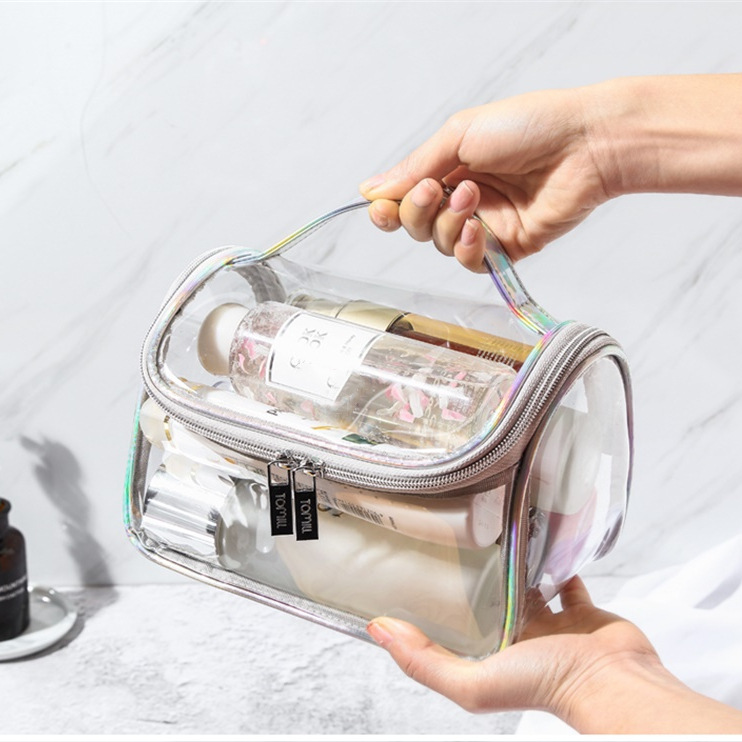 Bolso curvo transparente bolsa de cosméticos ins style Super Hot Net Red de gran capacidad de viaje portátil lavado cosméticos bolso curvo transparente