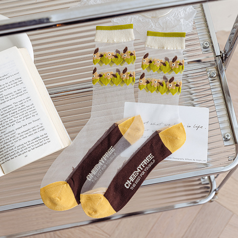 Algodón inferior transpirable vidrio seda medias Calcetines encaje Mujer personalidad japonesa ins marea caseína