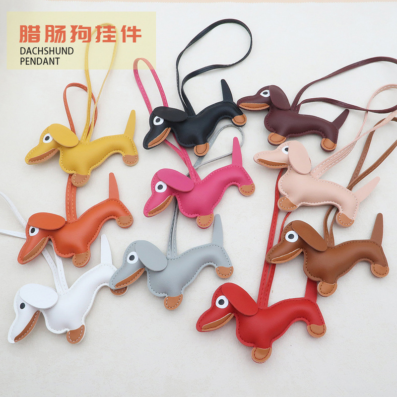 in stock Dachshund Pendant Cute DIY Lanyard Leather Puppy Bag Pendant High-end Car Pendant for Couple