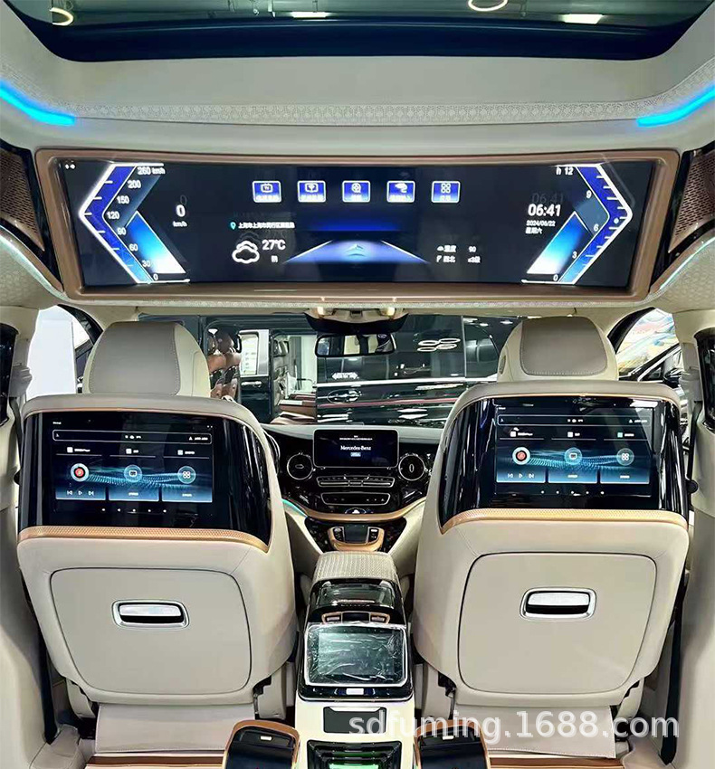 Suitable for Mercedes-Benz Vito V-Class, Toyota Hiace, Toyota Alphard, driver and passenger entertainment screen table with wireless charging, ambient lighting, and foldable design