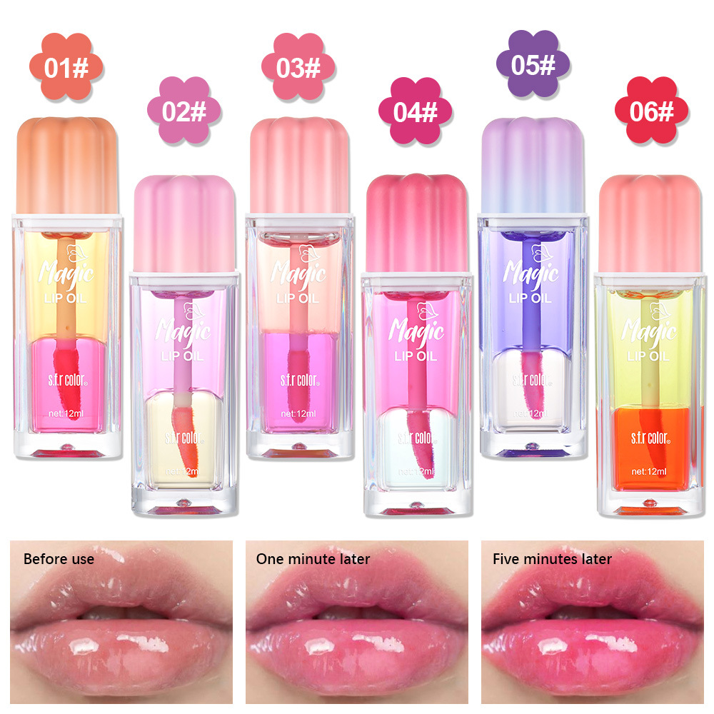 s.f.r color comercio exterior especializado en nuevos productos de hidratación humectante de los labios ligeros para eliminar la piel muerta de doble capa de aceite labial de cambio de color image 2