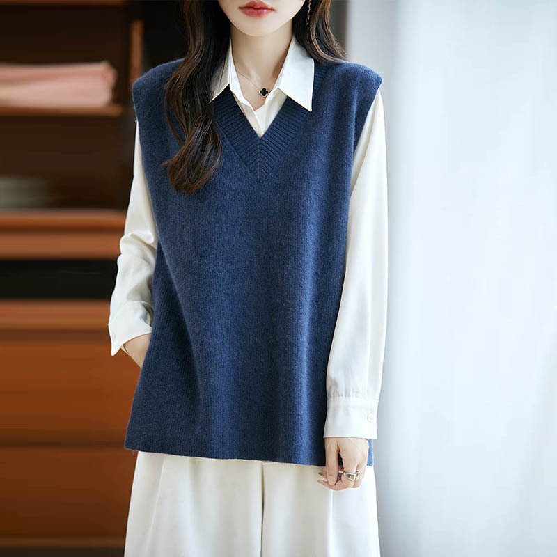 百搭叠穿纯色V领羊毛马甲女款秋冬厚款2025新款针织背心毛衣坎肩|undefined