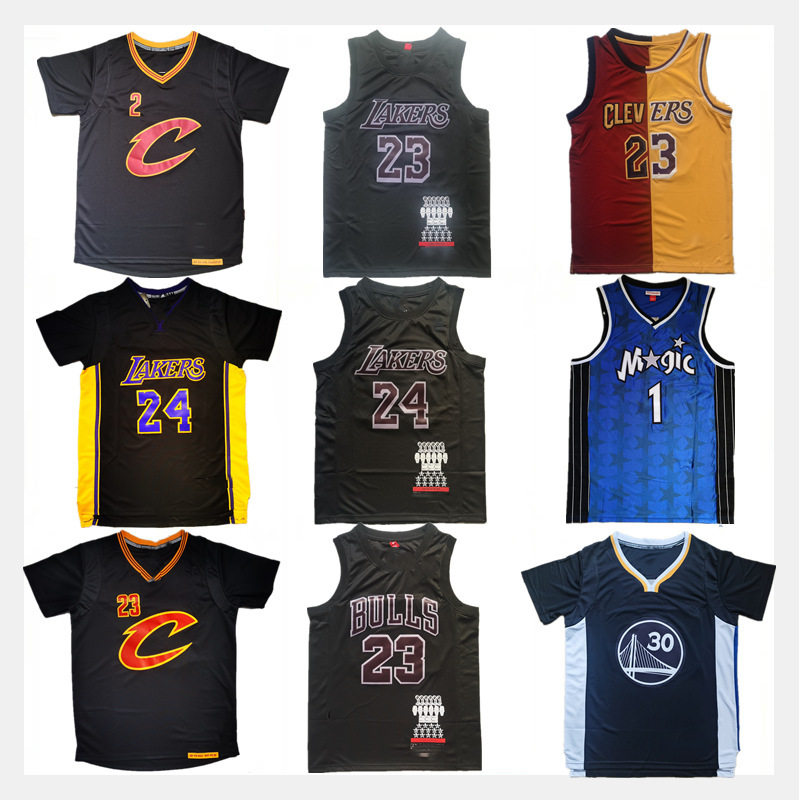 Cross Border Jersey 23 James 30 Curry Vintage Embroidered Basketball Suit Star Memorial Collection Sports Training Short Sleeve