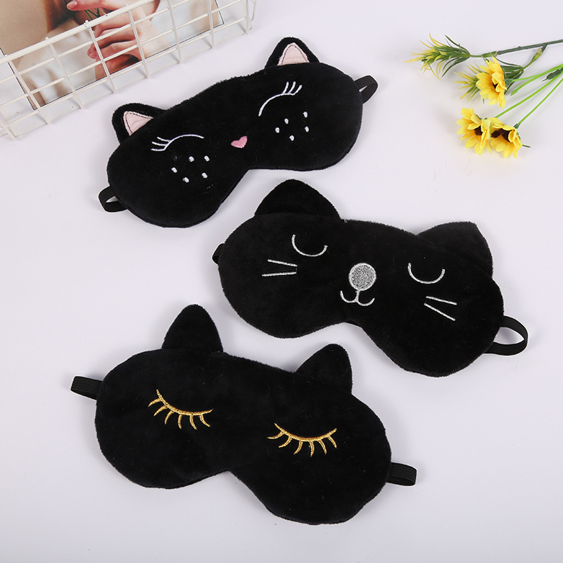 Cartoon Cat Eyelash Eye Mask - Black