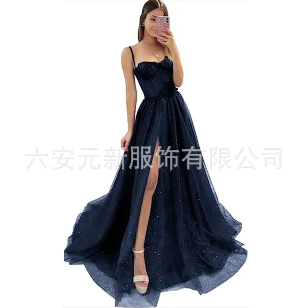 Europa y América del comercio exterior Amazon AliExpress deseo sexy nuevo largo elegante sexy negro adelgazamiento split vestido image 19