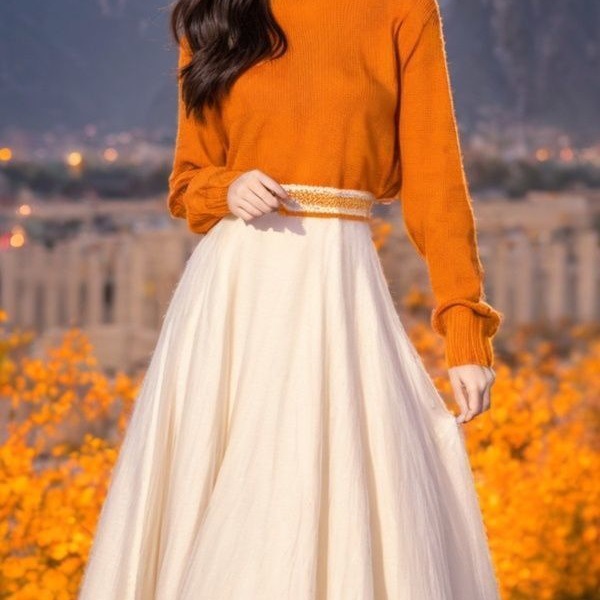 橘色配大衣的内搭连衣裙秋冬季女装新款国风毛衣裙气质女装感