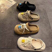 积木系带丑萌休闲洞洞鞋女春夏季包头软厚底沙滩两穿凉拖鞋