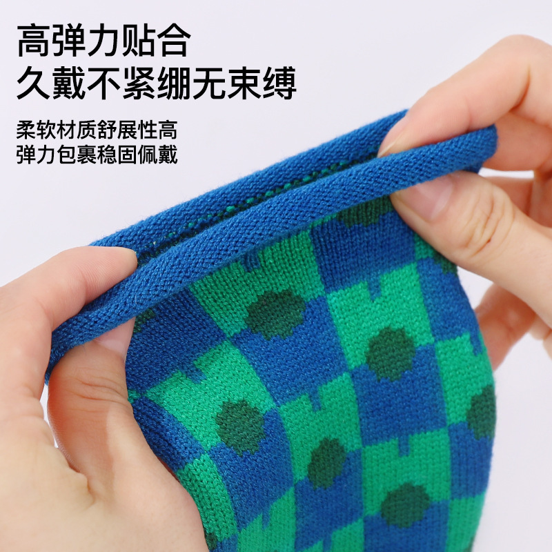 亚马逊冬季保暖手套女撞色几何纹理半指手套男高弹百搭保暖手套女|undefined