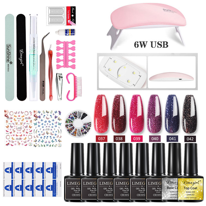 Limegirl esmalte de uñas pegamento traje UV fototerapia lámpara máquina de molienda pegatina uñas herramientas traje en stock