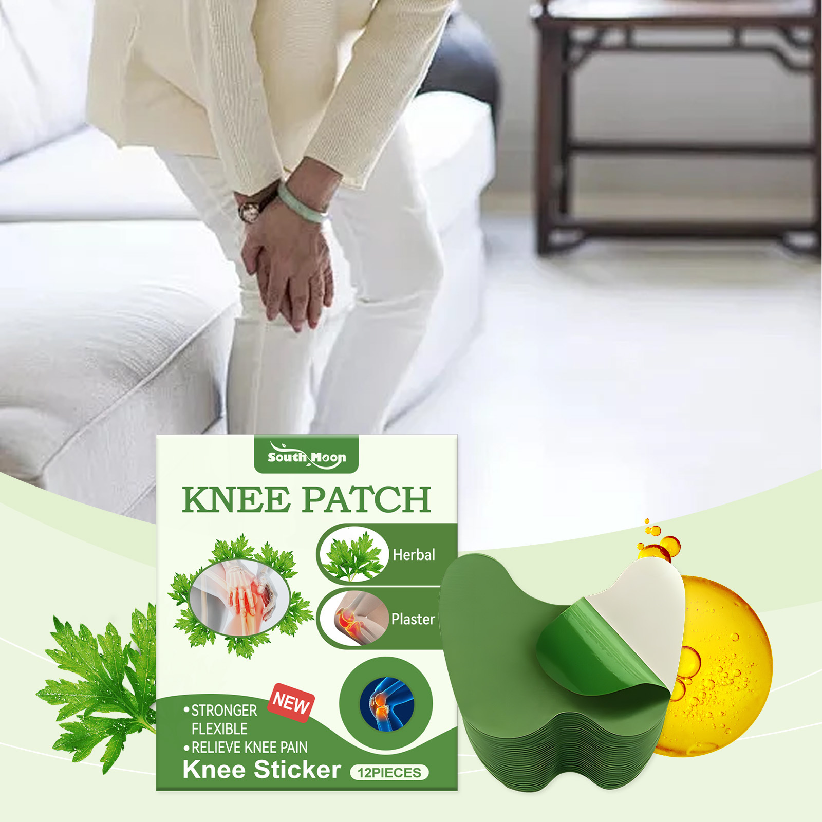 South Moon Mugwort Knee Care Patch Mugwort Formula Gentle Daily External Care Patch for Knee Joints