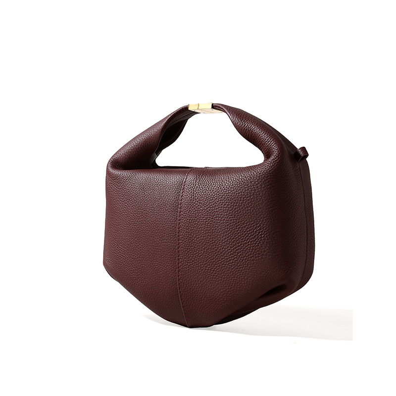 French Style Niche Genuine Leather Women's Handbag New Lychee Grain Cowhide Luxury Tote Bag Fashion Commuter Bento Bag - Thumbnail 6