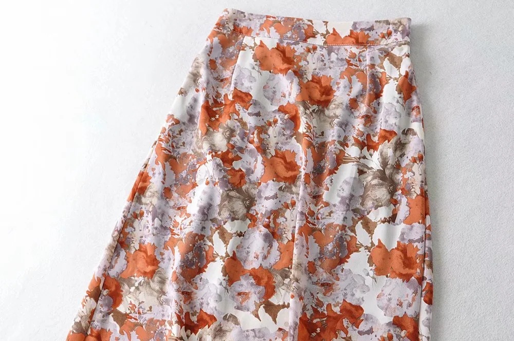 retro print splash ink high-waist long skirt NSAC38428