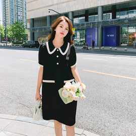 实拍娃娃领连衣裙女短袖2026年夏季新款法式赫本风高端轻奢小黑裙