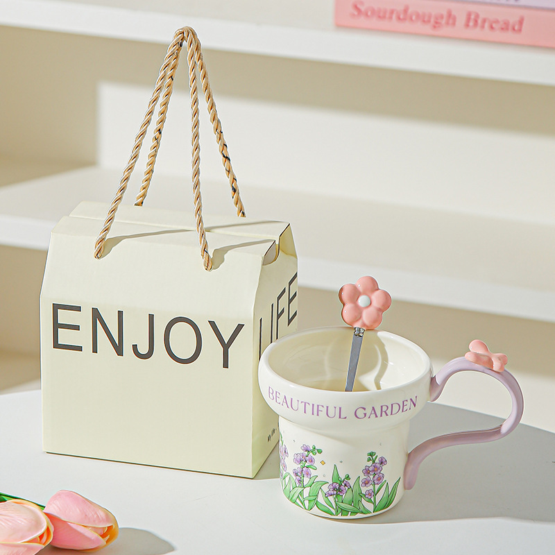 Taza de cerámica floral clásica taza de agua casera taza de desayuno taza de café de chicas taza de menú de la tarde regalo