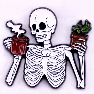 Bone badge coffee and plant enamel pin
