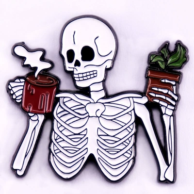 Bone badge coffee and plant enamel pin