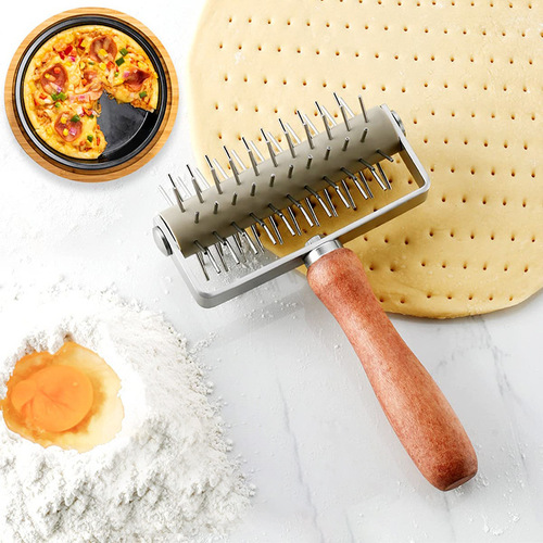烘焙工具不锈钢滚针 披萨饼干烘焙用具 杂木柄披萨打孔器