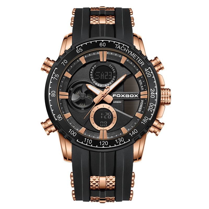 FOXBOX moda doble pantalla reloj electrónico deportivo tendencia de hombre gran dial estudiantes reloj de luz nocturna impermeable 0066