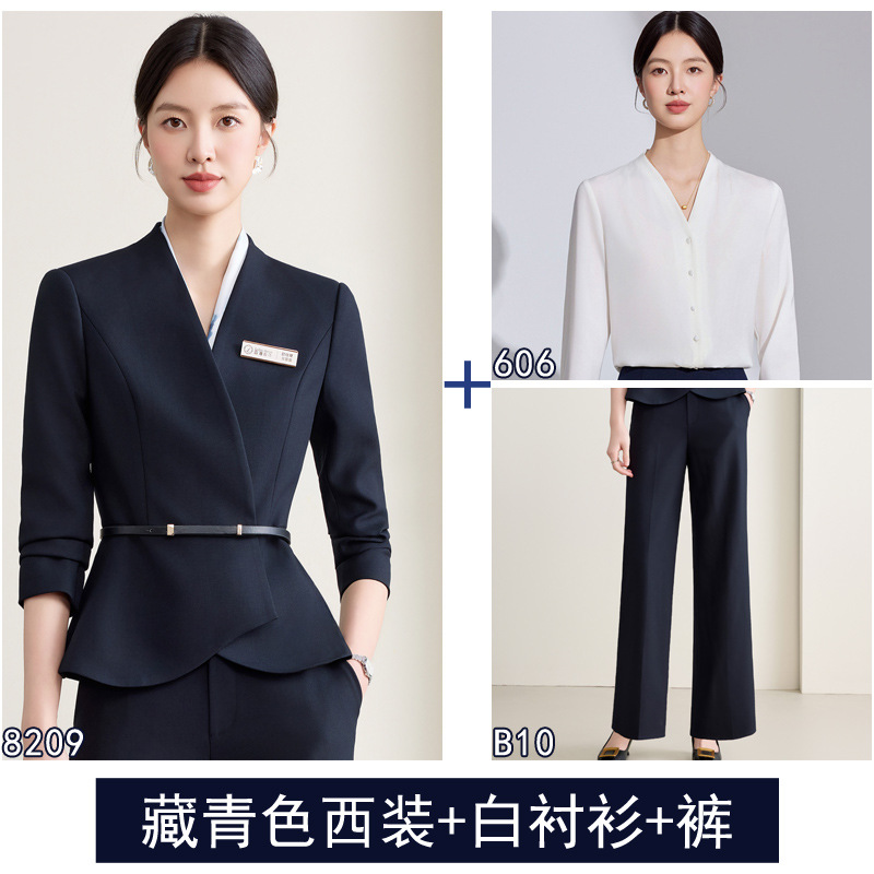 Navy blue suit + pants + white shirt