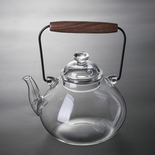 围炉煮茶日式黑胡桃木把提梁壶高硼硅耐高温玻璃煮茶大容量可电陶