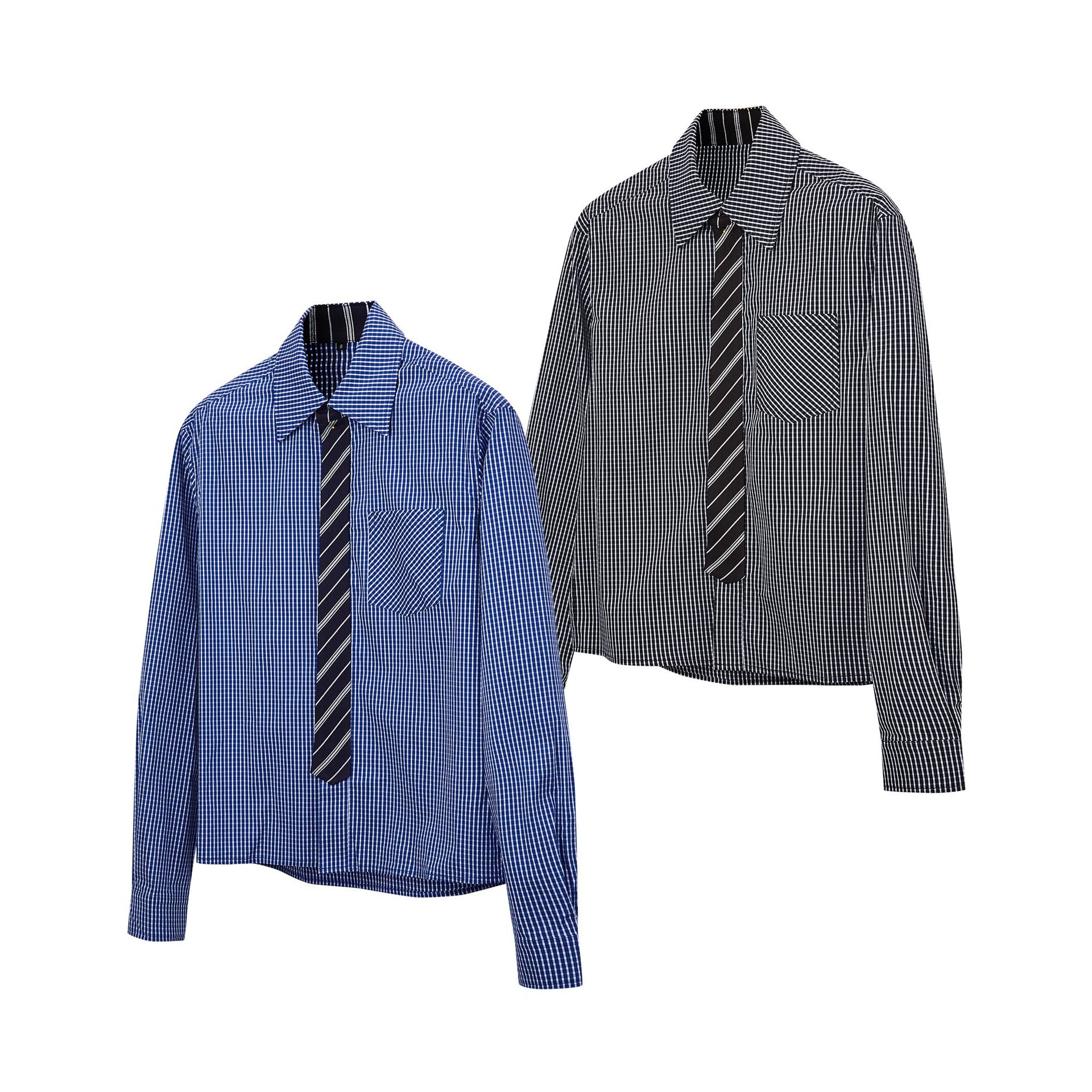 MADEEXTREME Весеннее золото с галстуком, сшитым старые деньги ветер свободные повседневные клетчатые рубашки с длинными рукавами