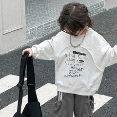 Children's Sweatshirt 2024 Spring New Versatile Long-Sleeve T-Shirt for Boys Korean Style Casual Kids' Apparel with Personality Print