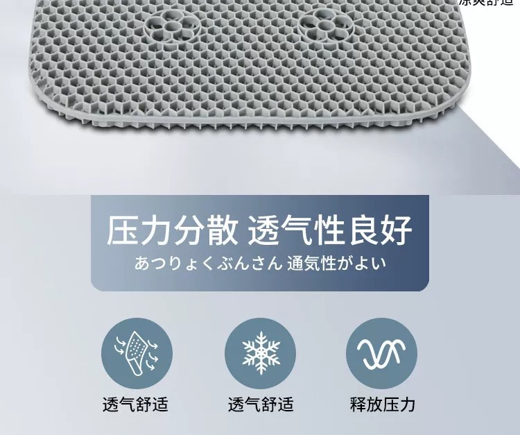 Thickened car seat cushion, summer honeycomb gel ice silk universal office seat cushion, silicone breathable cooling pad for trucks