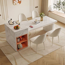奶油风岩板岛台餐桌吧台一体岩板家用中导台轻奢现代多功能桌