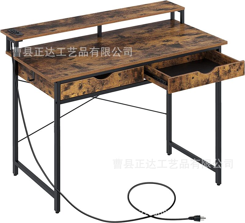 Supply Computer Desk with Two Drawers and Power Outlets Home Office Writing Desk with Monitor Stand Supply Computer Desk with Two Drawers and Power Outlets Home Office Writing Desk with Monitor Stand