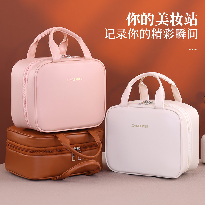 Nueva bolsa de maquillaje de doble capa de lujo ligero y alto valor de la cara, bolsa de maquillaje portátil de gran capacidad de maquillaje portátil