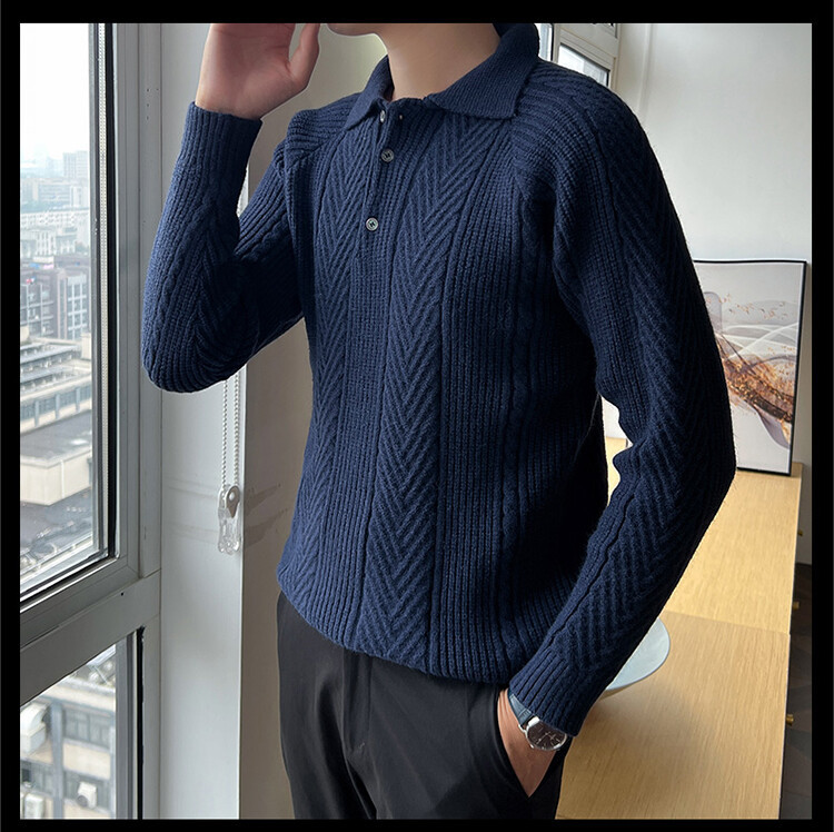 Jacquard moda moda de hombre otoño invierno nuevo suéter moda masculina retro collar overhead camisa de punto