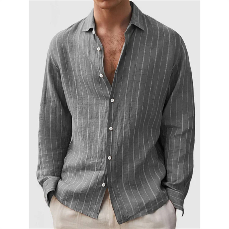 Long Sleeve Men's Shirt Striped Print