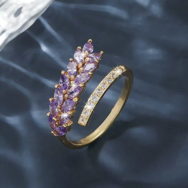 Cross-Border Purple Zircon Wheat Ear Ring for Women, Niche High-End Non-Fading Ring, Fashionable, Simple and Versatile Ring Bracelet