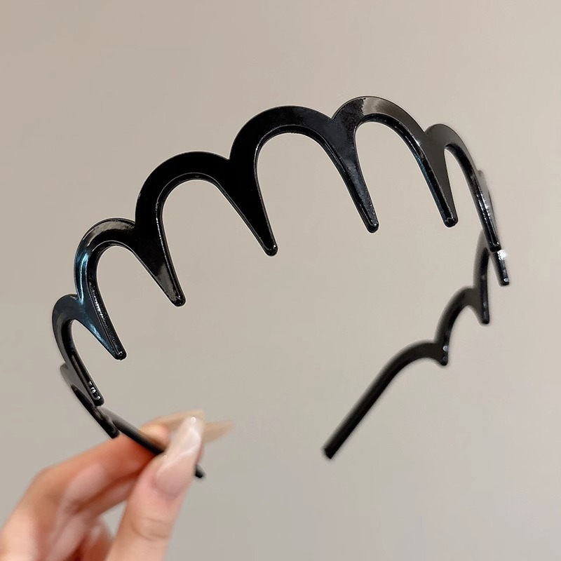 Dulce malla de perlas negras onduladas bandas de cabello para mujeres de alto nivel de sensación de cabello flojo raíz clip de cabello alto cráneo cara pequeña bandas de cabeza