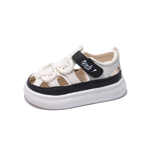 Drop shipping new summer half sandals for children, soft sole anti-kick sandals for boys and girls, leather sandals, hollow hole shoes