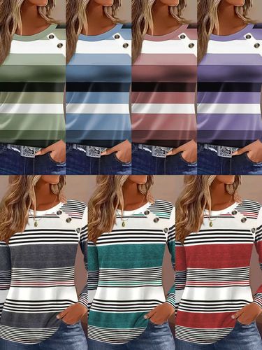 European and American cross-border foreign trade women's clothing best-selling independent website Shein Amazon Temu casual button striped long-sleeved T-shirt